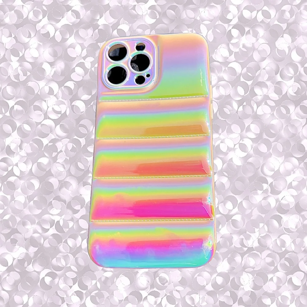 Ivory OFF White iPhone 13 PRO Metallic Ombre Iridescent Pearlized BUBBLE Puffer